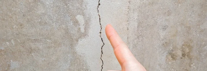 Finger zeigt auf Riss in Betonwand